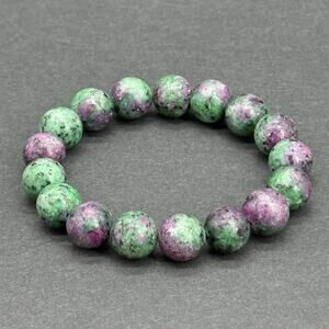 NWT Genuine Ruby Zoisite 12mm Large Round Beaded Stretch Bracelet Size 7.25